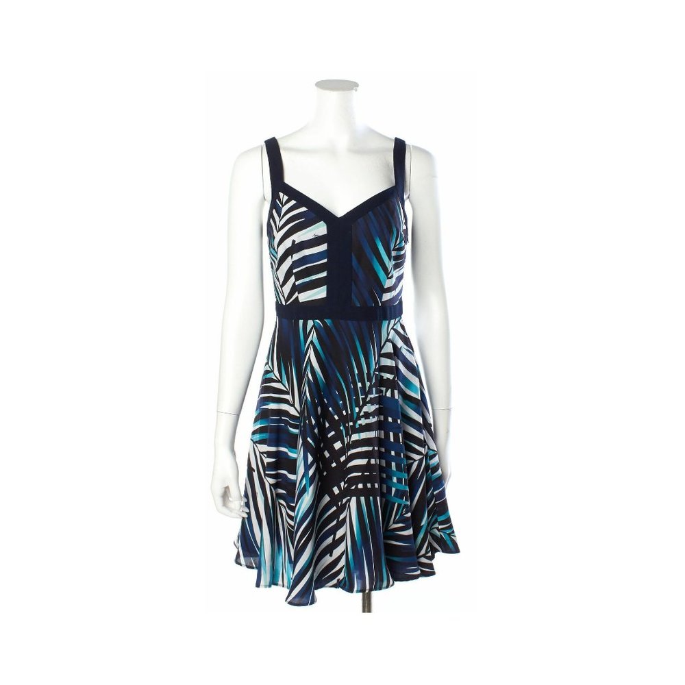 Trina Turk Navy Blue Palm Leaf Print Dress